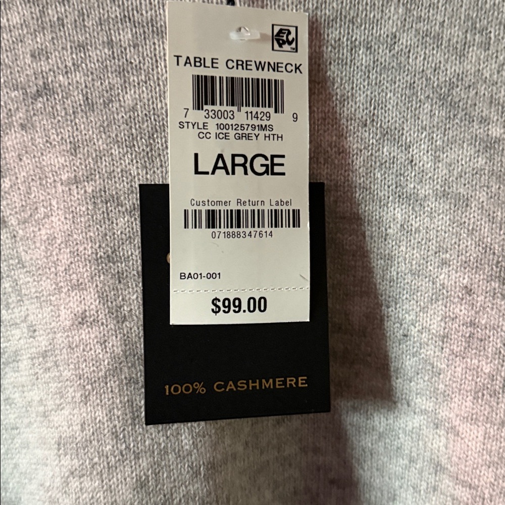 NWT. Charter Club Light Gray Crewneck Cashmere Sweater - Picture 4 of 5